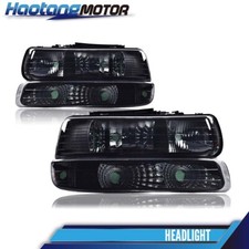 Fit For 99-02 Silverado00-06 Suburban Smoke Lens Black Housing Headlights 1pair