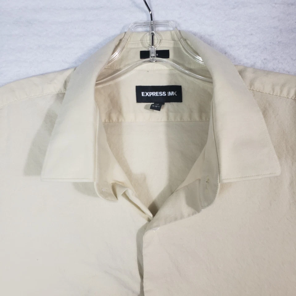 Camisa de vestir Express 1MX para hombre 2XL 2XLarge marfil calce ajustado plisada espalda manga larga Foto 3 de 4