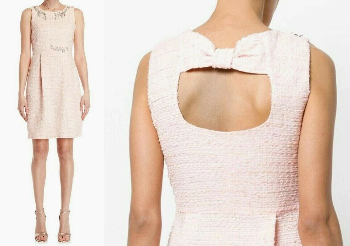 Abito MOSCHINO BOUTIQUE strass spille impreziosito tweed cambio taglia 4 IT 38 $930