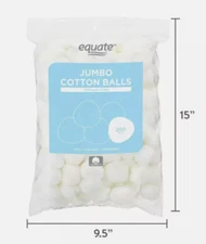 Equate Jumbo Cotton Balls, 100% Pure Cotton, Natural Cotton, 200 Count