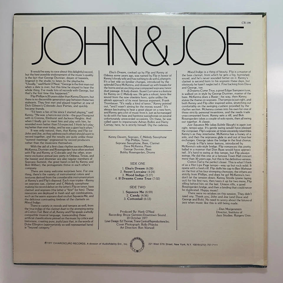 John & Joe LP Record Vinyl Kenny Davern Flip Philips Chiaroscuro 199 Foto 2 de 4