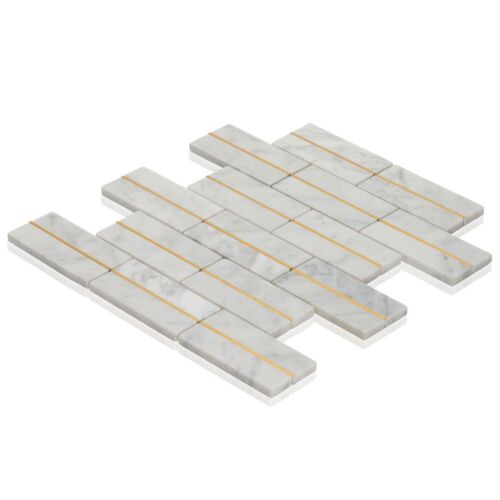 Carrara Weiß Marmor Stein Gold Inlay Ziegel Gelenk Küche Bad Fliesen Backsplash - Bild 4 von 9