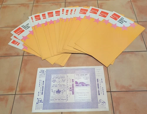 VINTAGE NOS COKE COCA COLA CARDBOARD YELLOW POSTER DISPLAY SIGN LOT (17)