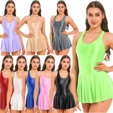 Womens Glossy Sleeveless Bodycon Tank Dresses Athletic Tennis Pleated Mini Dress