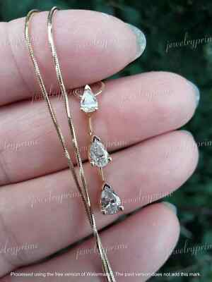 3Ct Pear Cut Lab-Created Diamond 3 Stone Pendant Women's 14K Yellow Gold Finish