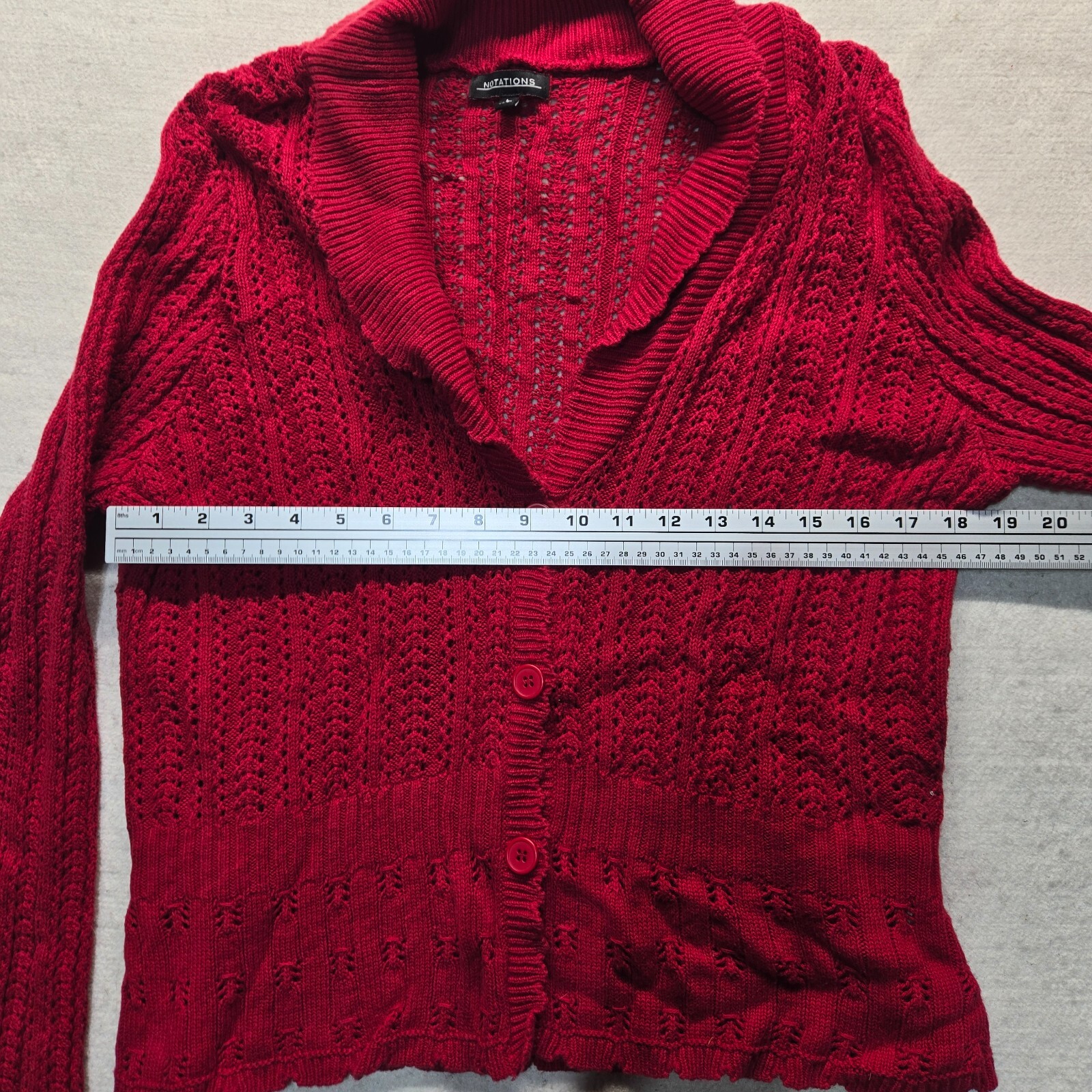 Vintage Notations Solid Red Knit Button Front Lon… - image 5