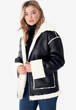 Ellos Women's Plus Size Reversible Faux Suede Sherpa Jacket