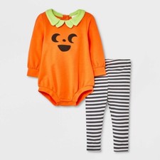 Baby Girls Cat Jack Pumpkin Romper Bottom Set Halloween NWT