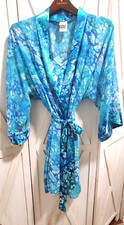 Sophia by Delicates Blue Floral Satin Robe Chemise 2 Piece Set Size S/M