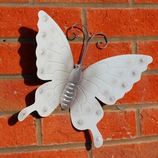 BUTTERFLY LARGE OFF WHITE METAL BUTTERFLIES WALL ART OUTDOOR GARDEN DECORATION