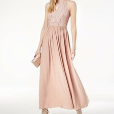 Morgan & Co. Lace Tie Back Keyhole Halter Dress, Size 7