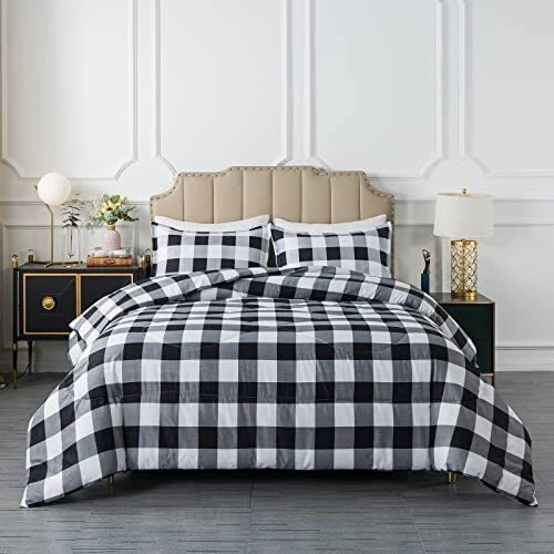 Black Plaid Comforter Set Twin Black White Buffalo Check Plaid