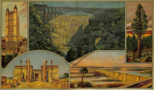 1900s WORLD GREAT BUILDINGS NEW YORK USA EGYPT LUXOR ASWAN FOLIO Print Staub - Afbeelding 1 van 2