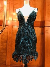 Pretty Little Thing Emerald Green Sequined Ruffle Hem Dress NWT Size 4