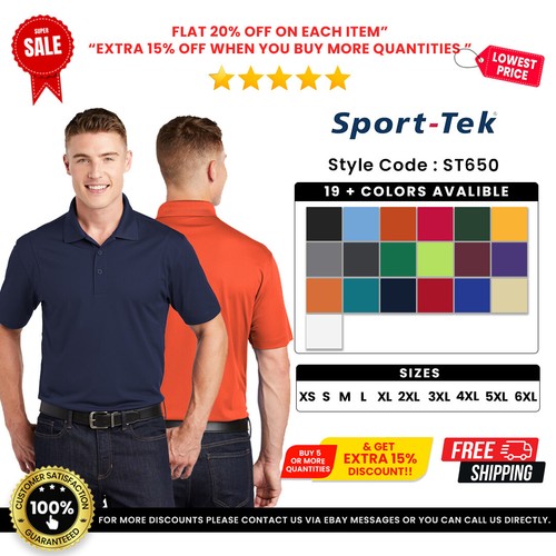 Sport-Tek ST650 Men's Polyester Short Sleeve Micropique Sport Wick Polo Shirt