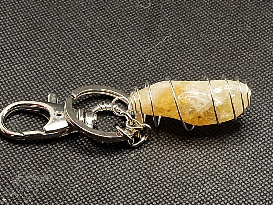 Portachiavi QUARZO CITRINO madera pietra naturale oro argento collana cristallo - Immagine 4 di 4