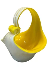 Vintage Murano style art glass swirl abstract bowl white overlay with yellow