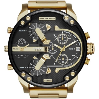 Diesel Herren MR. DADDY 2.0 Quarzuhr DZ7333 Edelstahl schwarzes Zifferblatt 57mm