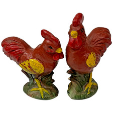 Vintage Chickens Roosters Birds Red Farm Animals Novelty Salt and Pepper Shakers