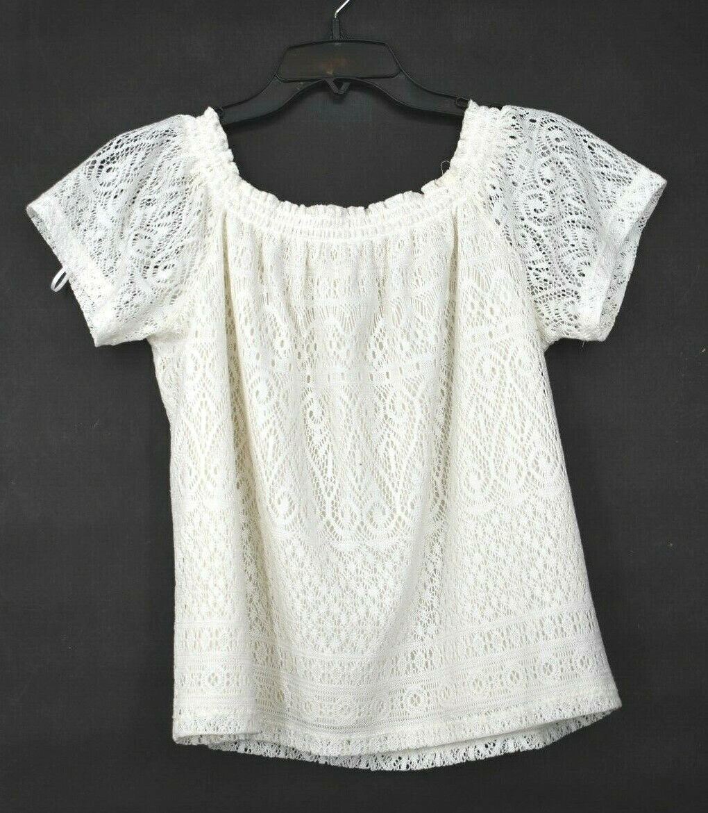 その他 all H&M Womens Ivory Raglan Short Sleeve Lace Off-Shoulder Casual