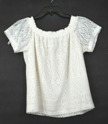 その他 all H&M Womens Ivory Raglan Short Sleeve Lace Off-Shoulder Casual