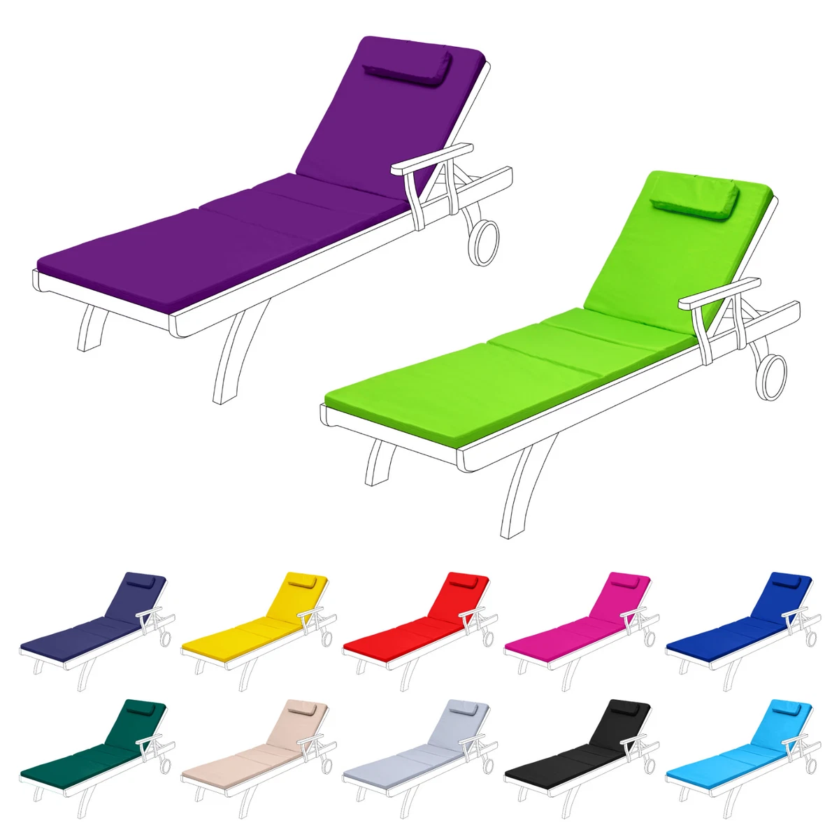 Water Resistant Cushion Pad for Outdoor Garden Patio Adjustable Sun Lounger Bed