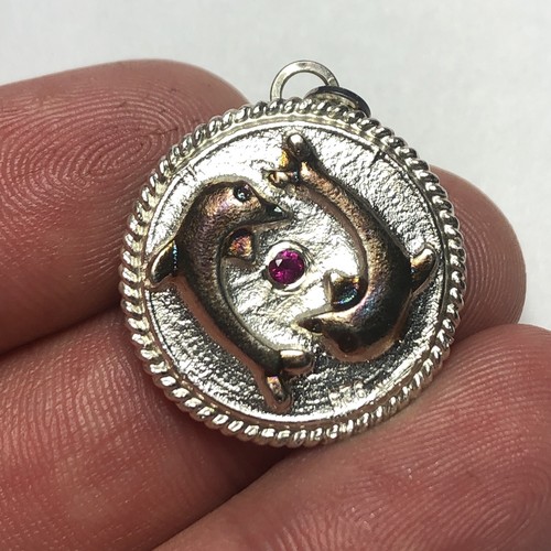 41 Ct Tw 925 Sterling Silver Dolphin Pendant with .08 Ct Natural Burmese Ruby - Picture 3 of 10