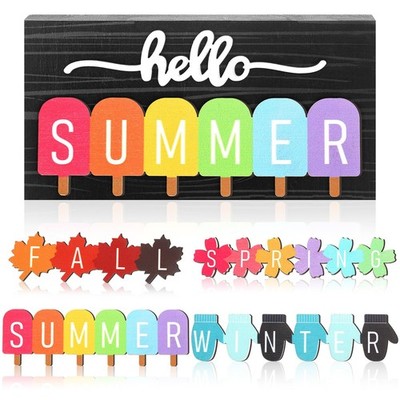 5 Pcs Hello Summer Interchangeable Sign Seasonal Sign Fall Winter Spring Tier...