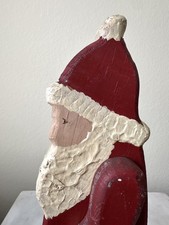 Folk Art Primitive Hand-Painted Carved Wooden Santa Claus Christmas Vintage