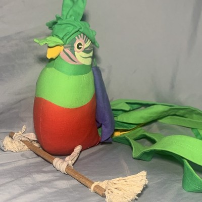 Vtg. 1980s Angelitos stuffed Parrot bird decor on wood dowel