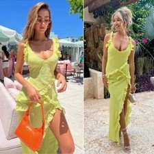 NWOT House of CB Pixie Lime Green Ruffle Maxi Dress sz XS