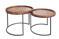 Beistelltisch 2Er Set Rund Ø 55 X 45 Cm + Ø 50 X 40 Cm Akazie Holz Metall Tisch