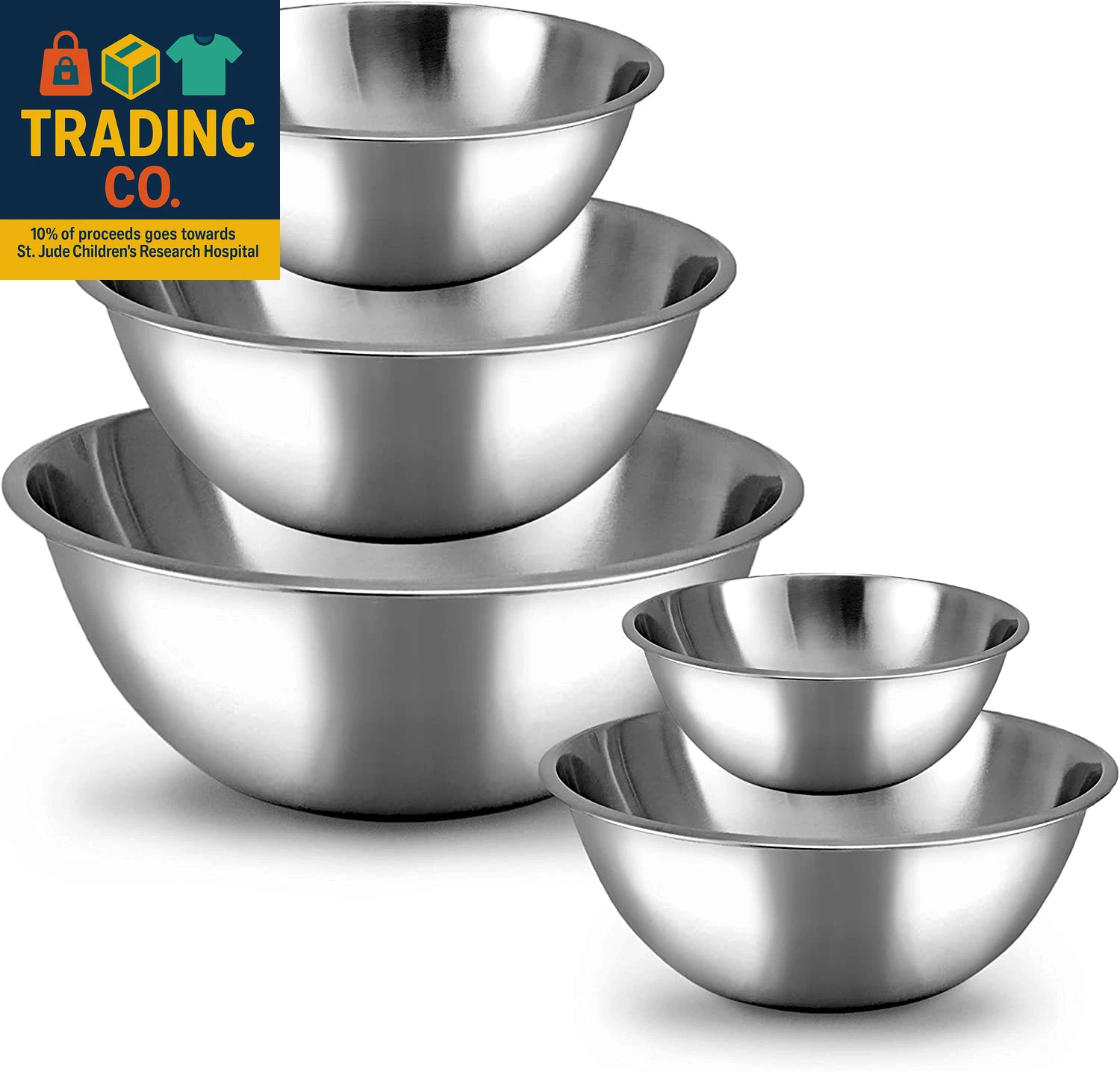 Meal Prep Stainless Steel Mixing Bowl (5-Piece Set) Home, Refrigerator, and Kitc