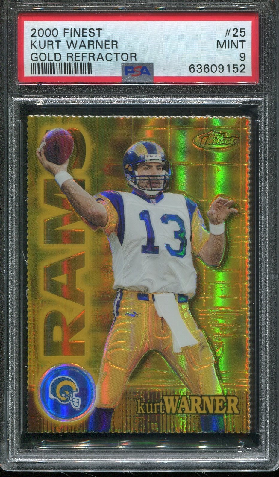 2000 Finest Gold Refractor #25 Kurt Warner psa 9 Mint HOF 2nd Year /300