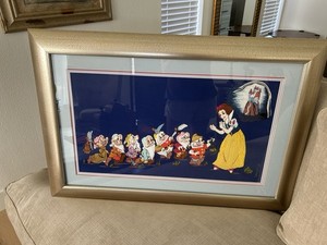 Vintage Walt Disney Snow White & The Seven Dwarfs Large Framed Stitched 37”x 25”