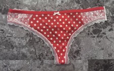 BODY BY VICTORIA'S SECRET S SMOOTH RED WHITE POLKA DOT LACE RARE THONG PANTIES