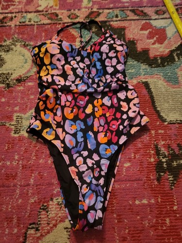 NEW NWT Cupshe womens Small black pink purple cheetah leopard swimsuit 1 piece - 第 1/5 張圖片