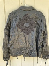 Harley Davidson Studded Leather Motorcycle Womens XL Jacket Coat Removable Liner