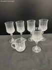 Clear Crystal Cut Pattern Water Goblets And Creamer Set Of 6 Glassware — photo 1