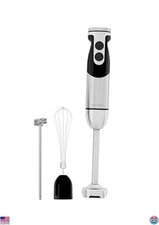 3-in-1 Immersion Hand Blender, Stainless Steel, 12-Speed, Whisk & Frother