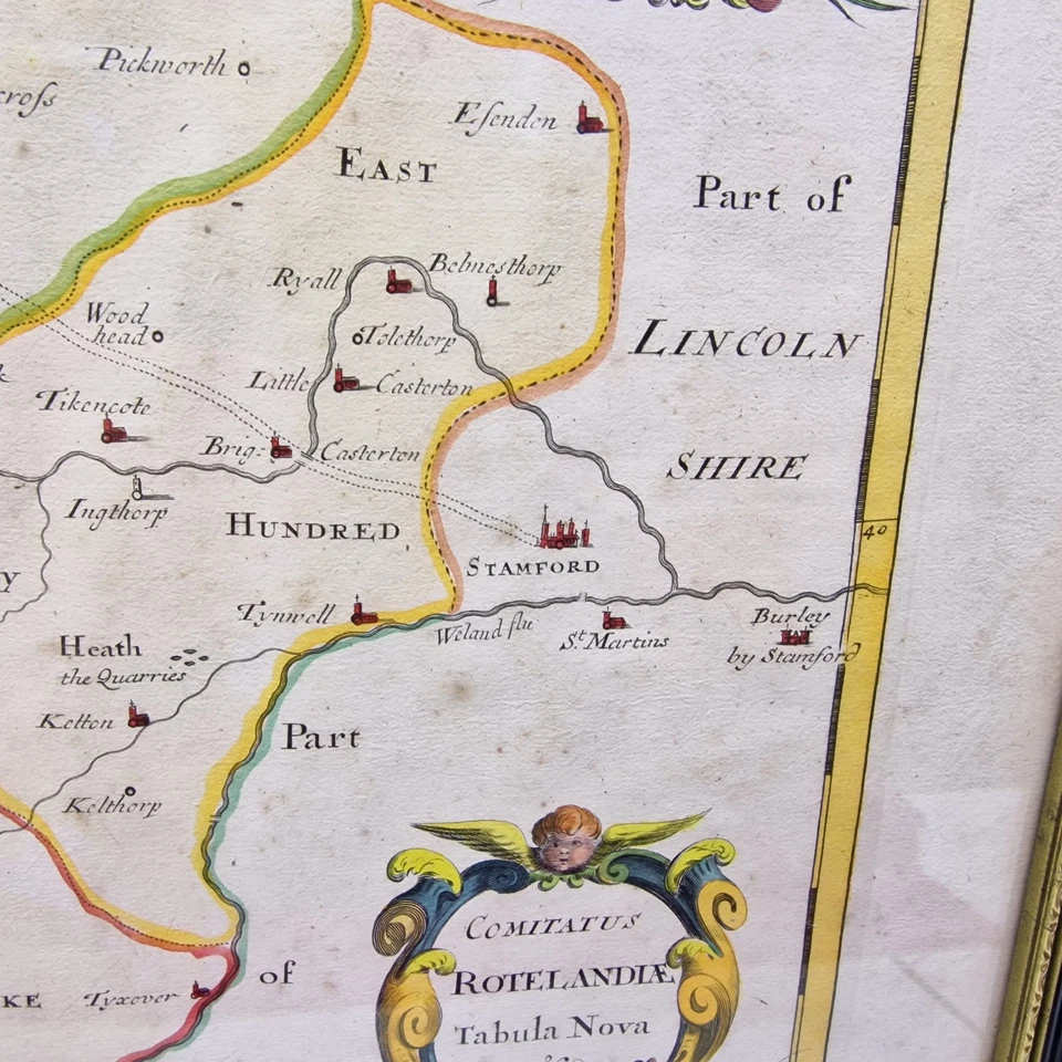 1695 Роберт Морден карта Ратленд Шир Британия атлас старинная медная гравюра - Изображение 2 из 4