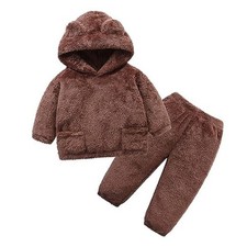 Fluffy Snug Pants Sets Outfit 1-5T Toddler Cute Fall Winter 3-4 Toddler Brown