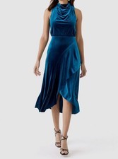 Vince Camuto Women's Blue Velvet Cowlneck Sleeveless A-Line Dress Size 12