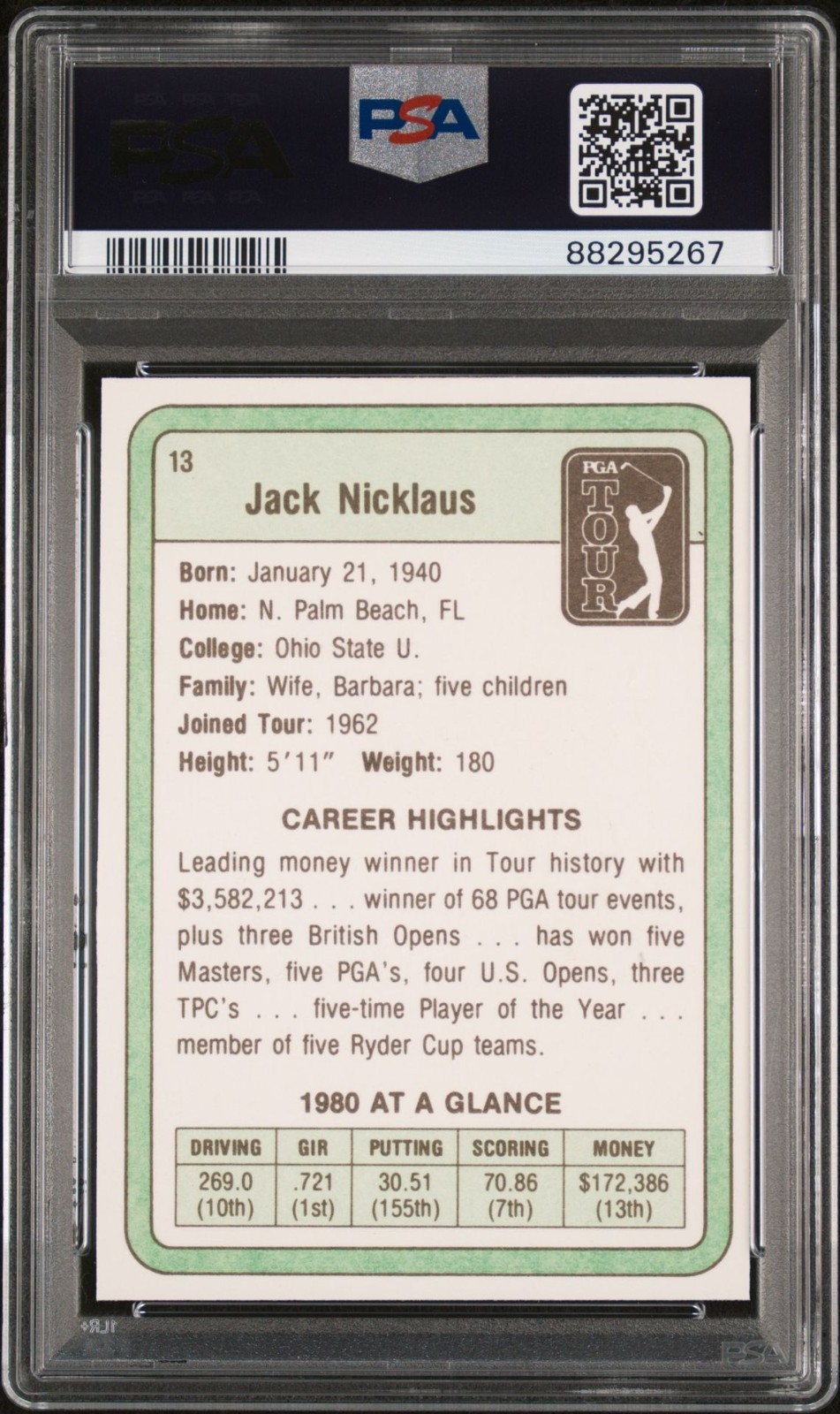 1981 Donruss Golf Jack Nicklaus #13 PSA 5 view 2