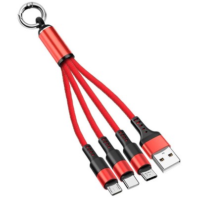 3 in 1 Fast Charging USB Cable Type C Micro USB 8 Pin Keychain 15cm