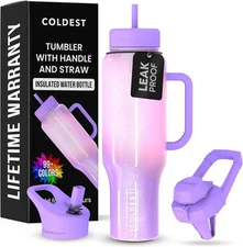 Coldest 40 oz Tumbler with Handle and Straw - 100% Leak Proof 46 oz, Unicorn 
