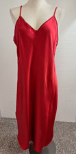GILLIGAN O MALLEY Woman's Size L Red Nightgown Nightie Silky Satin Side Slit