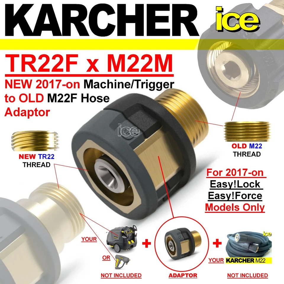 KARCHERFIT PRESSURE WASHER KARCHER HDS HD EASYLOCK ADAPTER HOSE CONVERTER TR22F X 22MM MALE