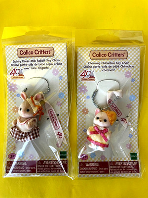 X2 NIP) CALICO CRITTERS 40 Milk Rabbit & Chihuahua Baby Key Chain