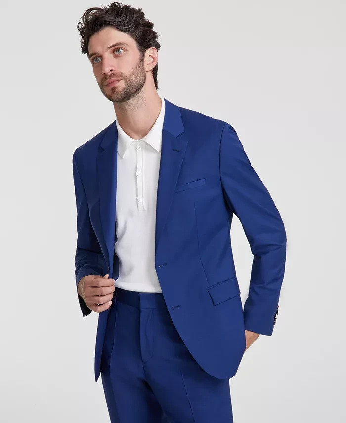 $398 NEW HUGO BOSS Mens 38L Solid Blue Wool Blend Blazer Sport 